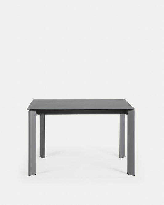 Axis porcelain extendable table with Volcano Rock finish and dark gray steel legs, 120 (180) cm