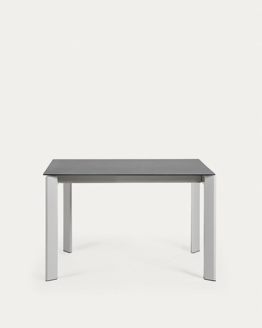 Axis porcelain pull-out table in Volcano Rock finish with gray steel legs 120 (180) cm