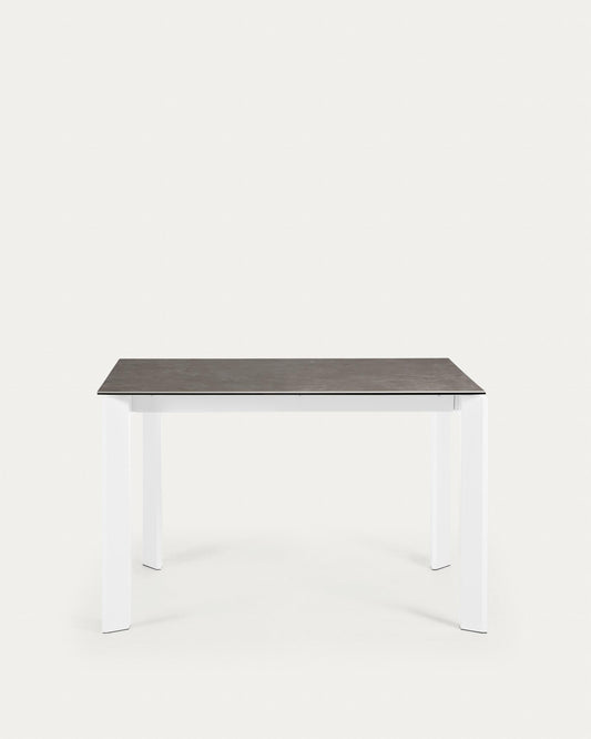 Asix Ceramic Extendable Table in Vulcano Ceniza Finish, White Steel Legs 120 (180) cm