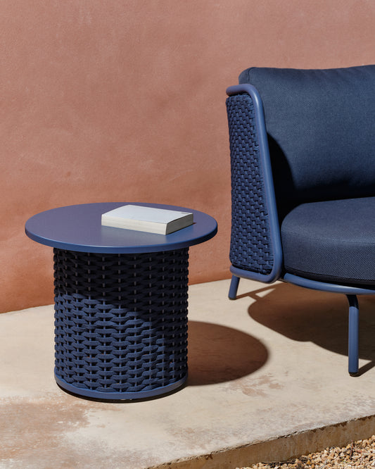 Sedalis outdoor side table made of aluminum and blue rope Ø50cm