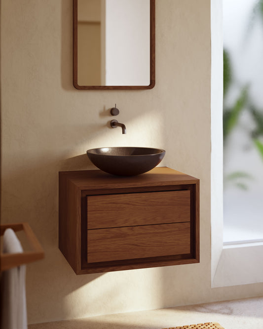 Kenta solid teak bathroom furniture with walnut finish, 60 x 45 cm