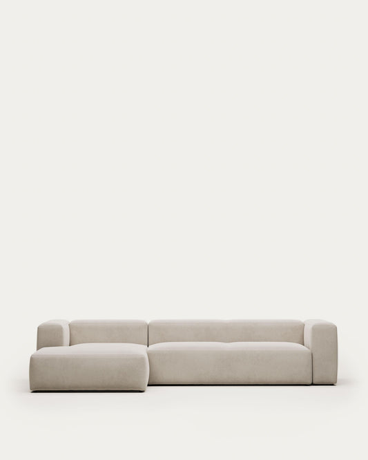 Block of 4 seats with chaise longue for left in beige, 330 cm FSC Mix Credit