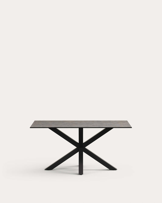 Argo table in Iron Moss porcelain and steel legs with black finish, 160 x 90 cm