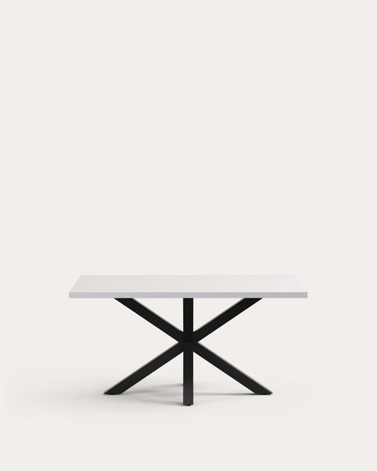 Argo melamine table with white finish and steel legs with black finish 160 x 100 cm