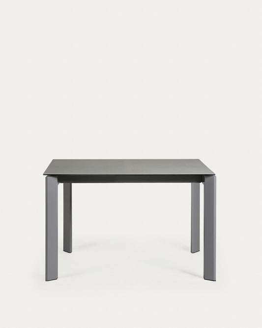 Ceramic table that can be extended along the axis in Hydra Plomo finish, anthracite steel legs 120 (180) cm