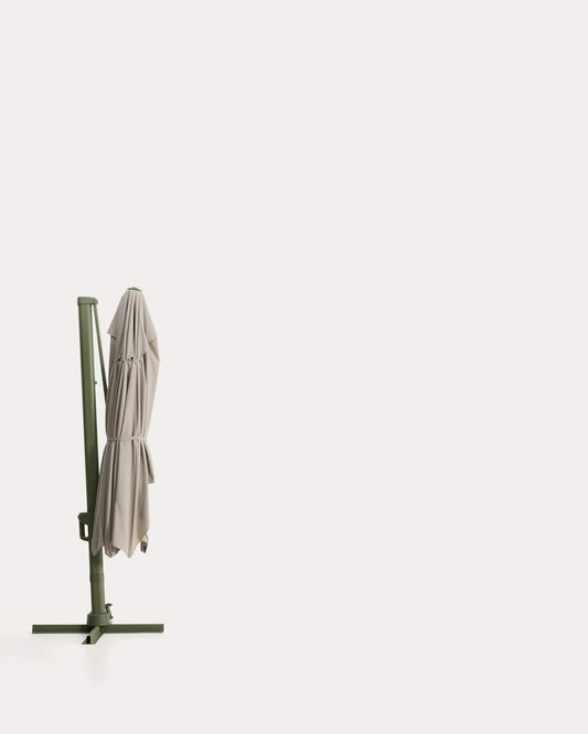 Noli beige cantilever parasol with green aluminium structure 300 x 420cm