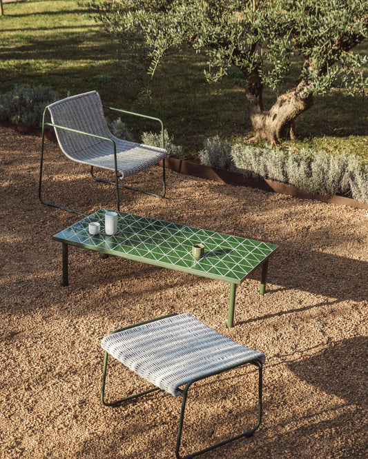 Maura side table made of green galvanized steel structure and green tiles 122 x 61 cm