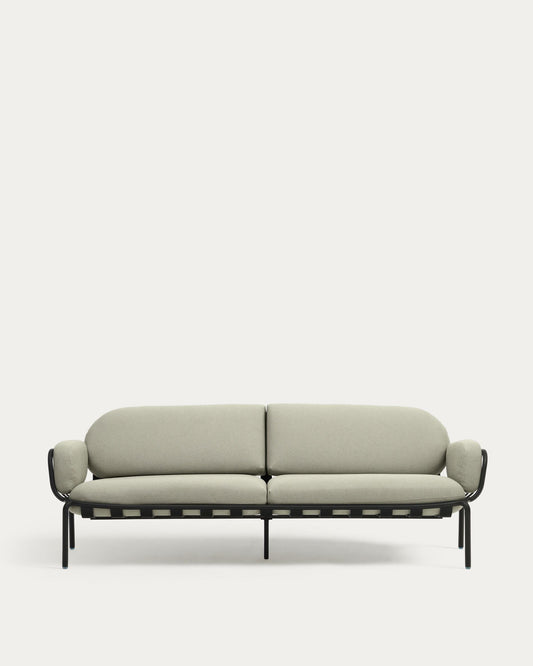 Joncols outdoor 3-seater sofa in aluminium with grey painted finish and beige cushions 224cm