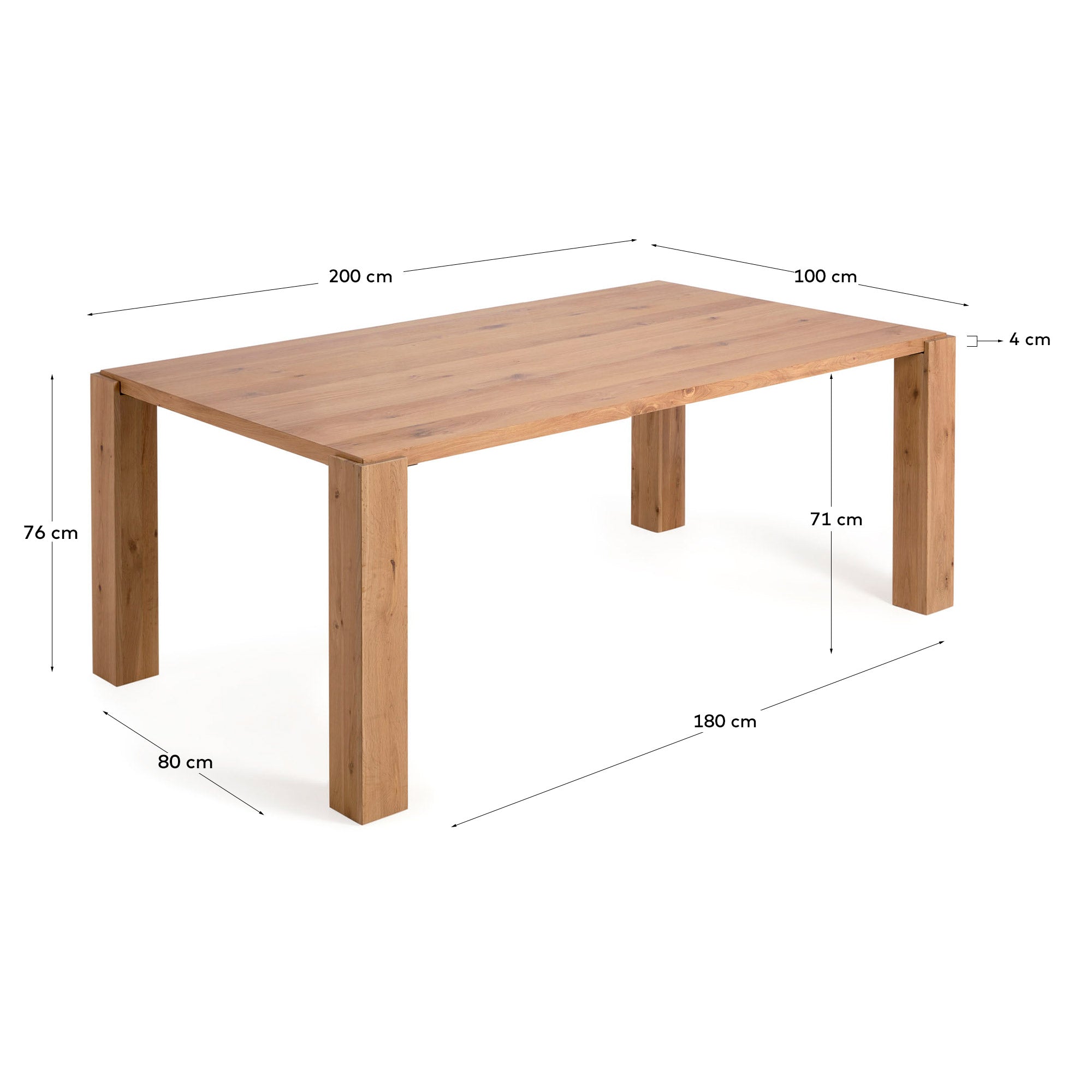Deyanira sto sa furnirom od hrastovog drveta i nogama od masivnog hrasta, 200 x 100 cm