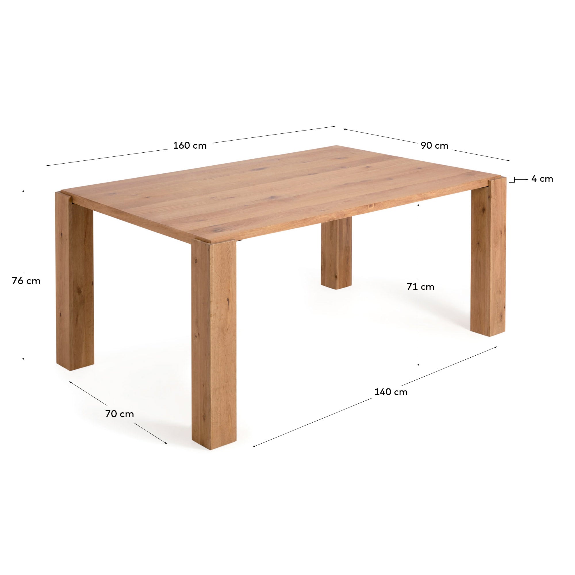 Deyanira sto sa furnirom od hrastovog drveta i nogama od masivnog hrasta, 160 x 90 cm