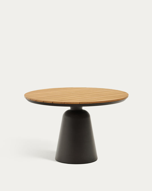 Tudons round outdoor table in aluminium in a grey and teak finish, Ø120 cm FSC 100%