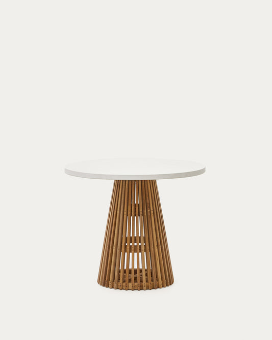 Alcaufar okrugli spoljni sto od punog tikovinog drveta i belog cementa Ø 90 cm