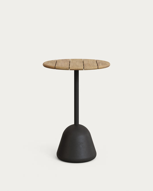 Saura visoki barski sto od crnog čelika i vrh od bagrema sa prirodnom završnom obradom, 95xØ70cm FSC 100%