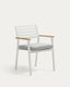 Bona stackable outdoor chair in aluminium with white finish and solid teak wood armrests