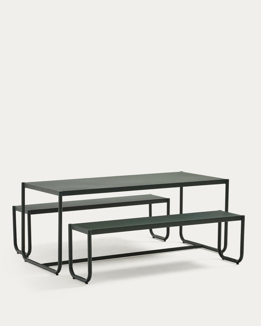 Sotil set od 2 klupe i stola od pocinkovanog čelika sa zelenom završnom obradom, 183 x 83 cm