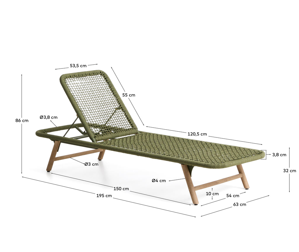 Dandara lounge chair in steel, green rope and legs in solid acacia wood FSC 100%