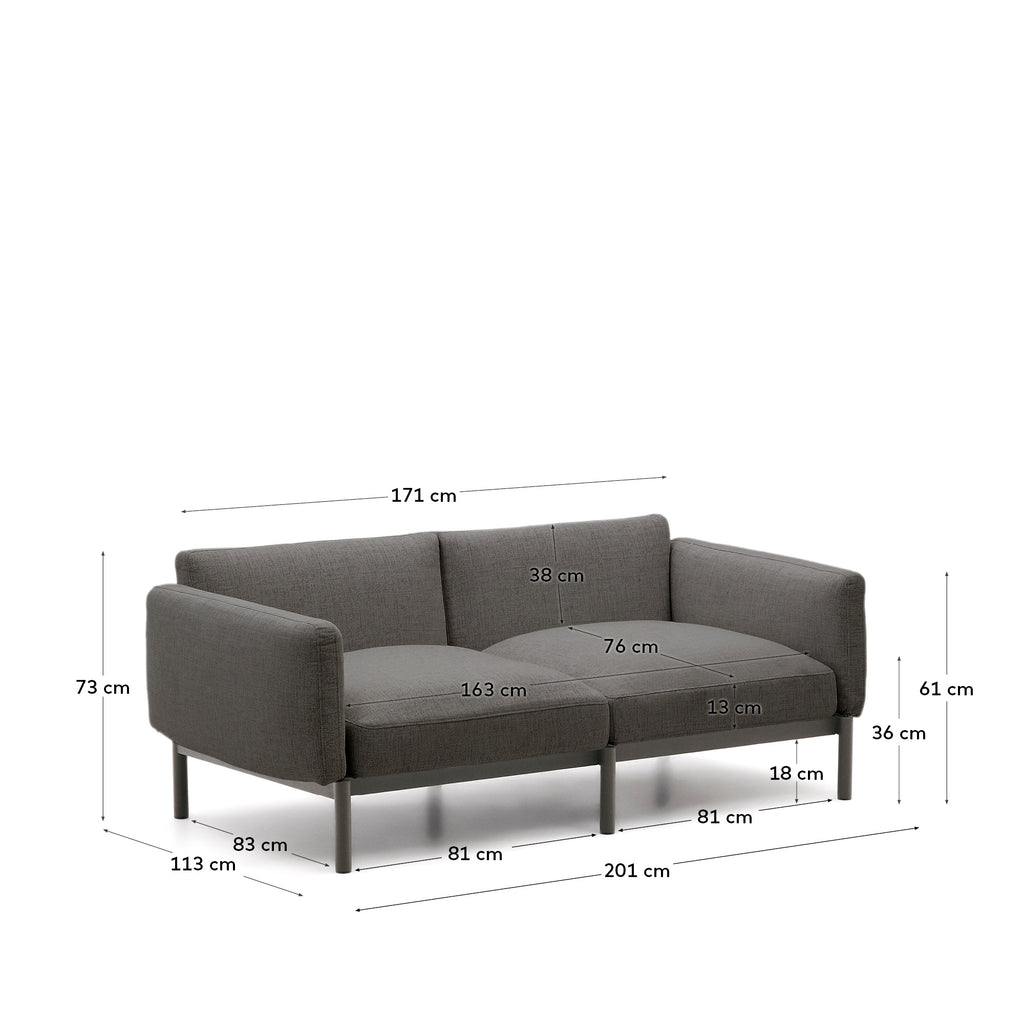 Sorells modularna spoljna sofa sa 2 sedišta od aluminijuma sa sivom završnom obradom 201 cm