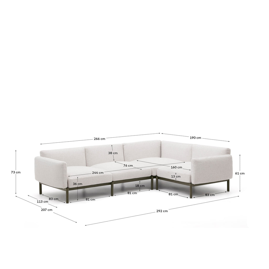 Sorells modularna spoljna ugaona sofa sa 5 sedišta od aluminijuma sa zelenom završnom obradom 276 x 191,5 cm