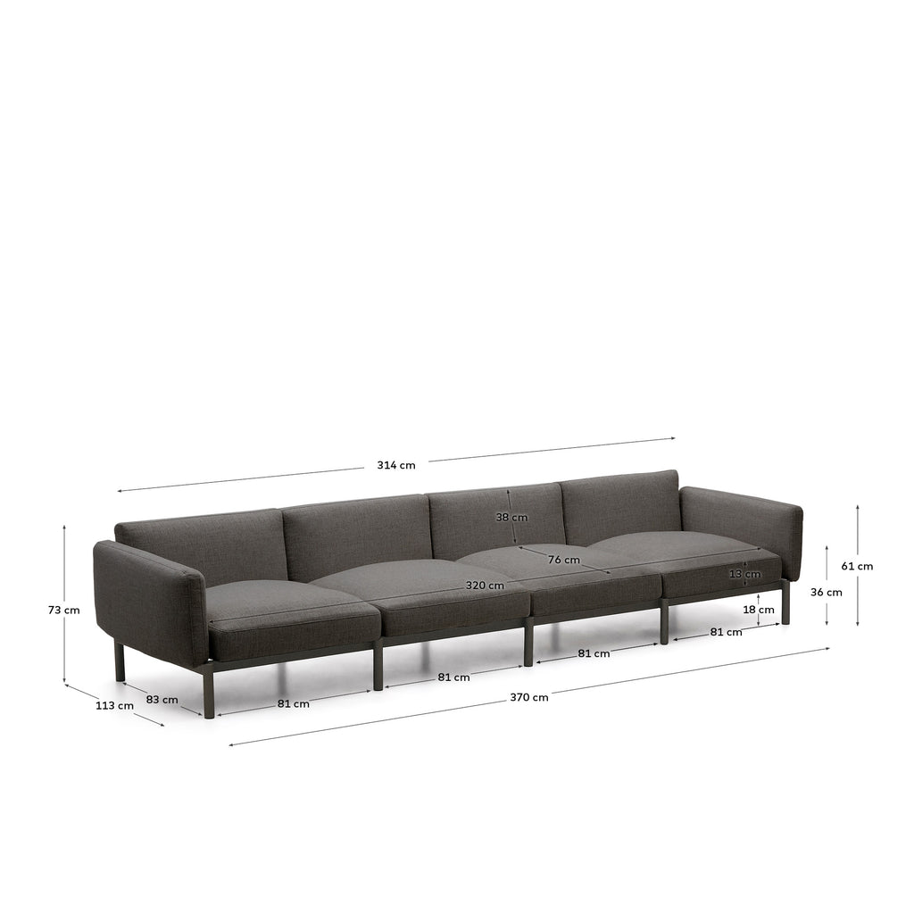 Sorells 4-seater modular outdoor sofa in aluminum with gray finish 370 cm