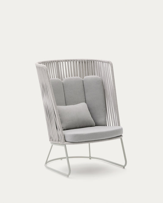 Saconca spoljna fotelja sa visokim naslonom od užeta i sivog pocinkovanog čelika