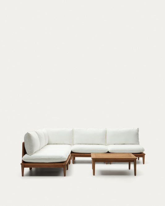 Portitxol set od 1 ugaone fotelje, 4 modularne fotelje i stolića za kafu od čvrste tikovine