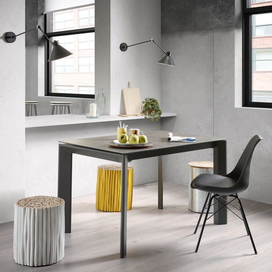 Axis porcelain pull-out table in anthracite steel legs 140(200)cm volcanic ash finish