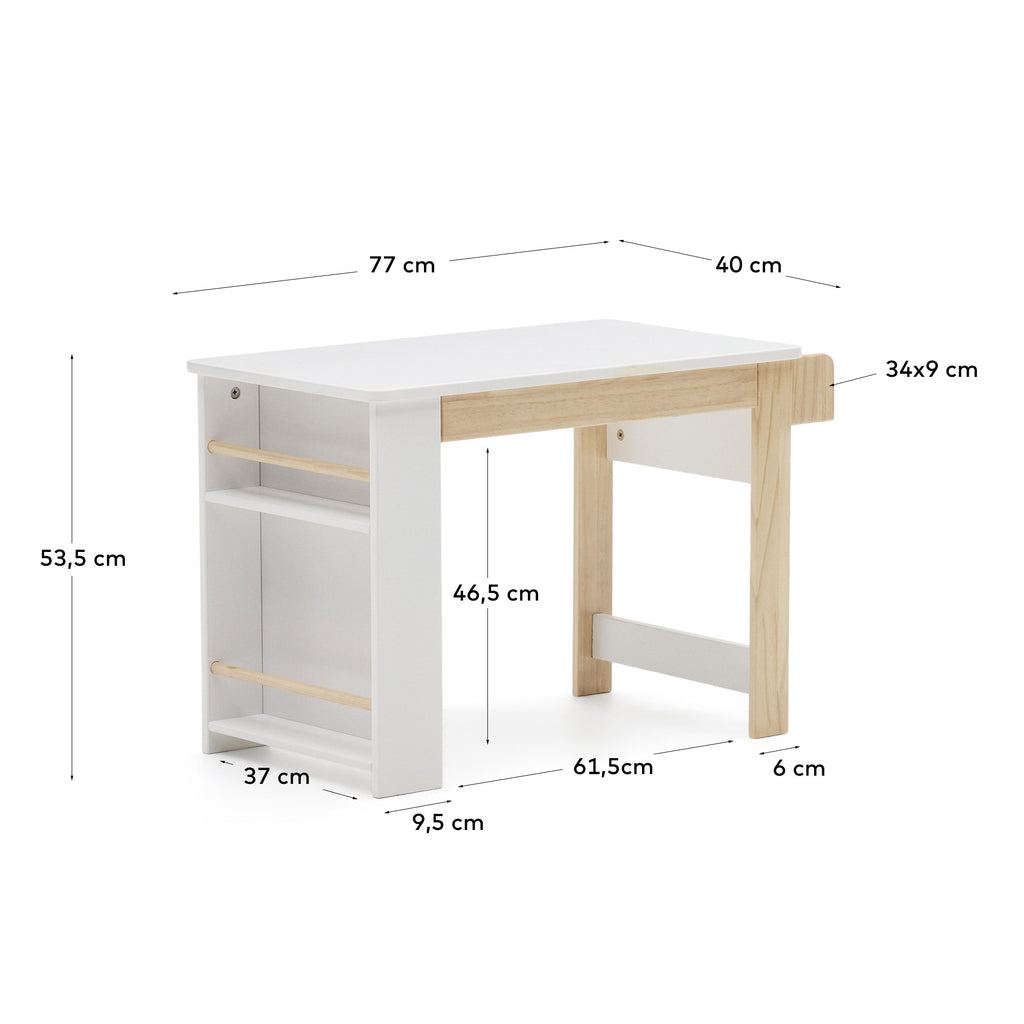 Serwa desk made of white MDF with solid pine legs and details