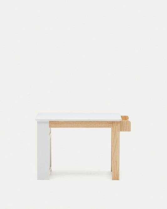 Serwa desk made of white MDF with solid pine legs and details
