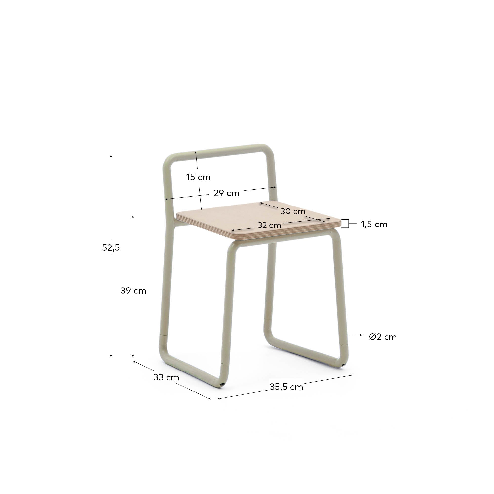 Tinn ash veneer chair with a beige metal structure