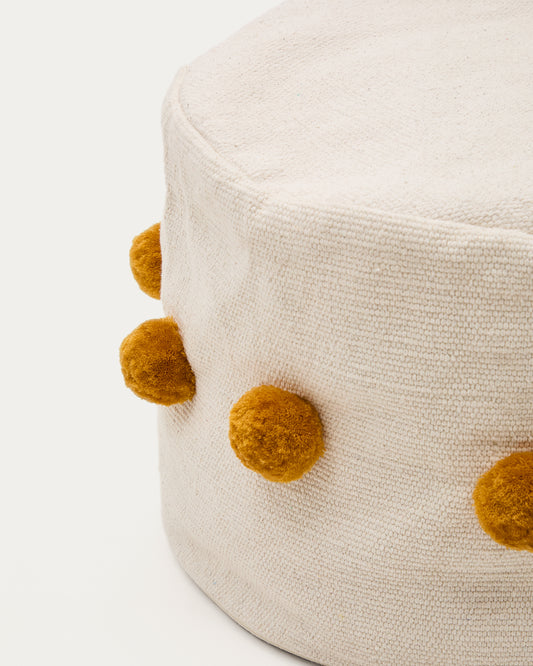 Manua beige, cotton puff with tassels in mustard color, Ø 40 cm