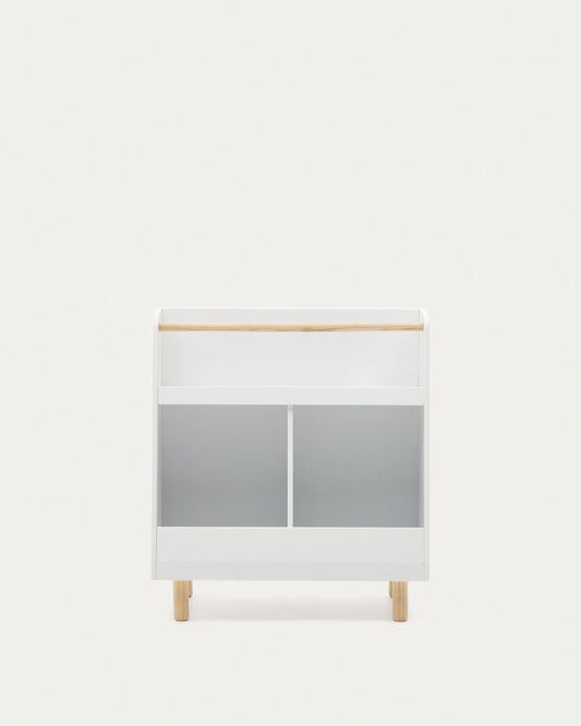 Serva polica za knjige od belog medijapana sa nogama od punog bora i šipkom