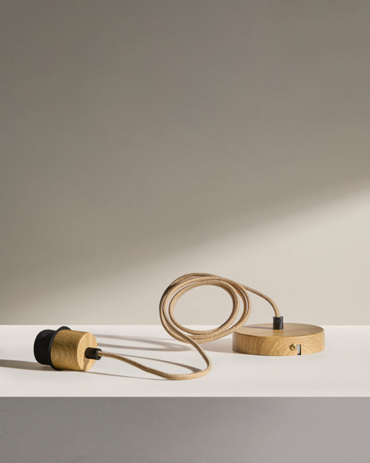 Kaede metal lamp fitting in a wood effect, 150 cm