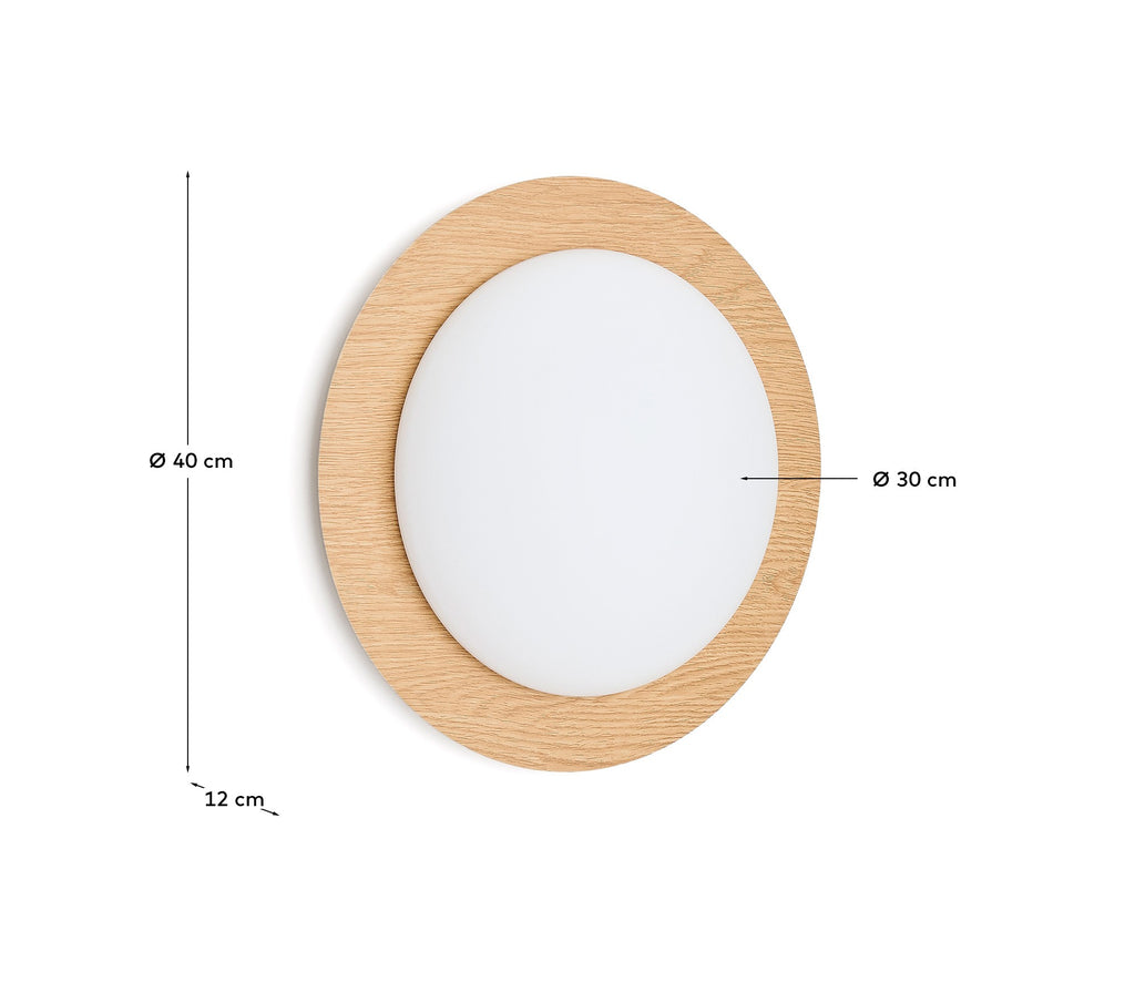 Novae ceiling lamp in light wood finish and brushed steel with frosted glass Ø 40 cm