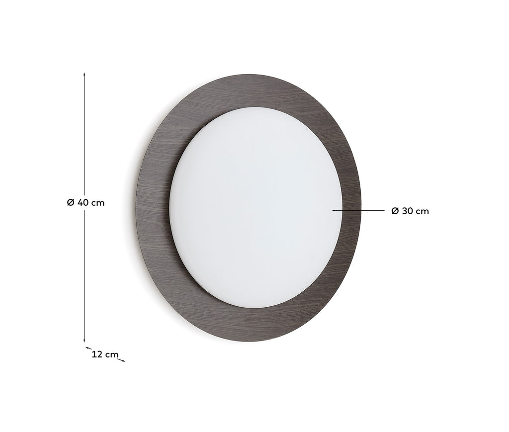 Novae ceiling lamp in dark wood finish and brushed steel with frosted glass Ø 40 cm
