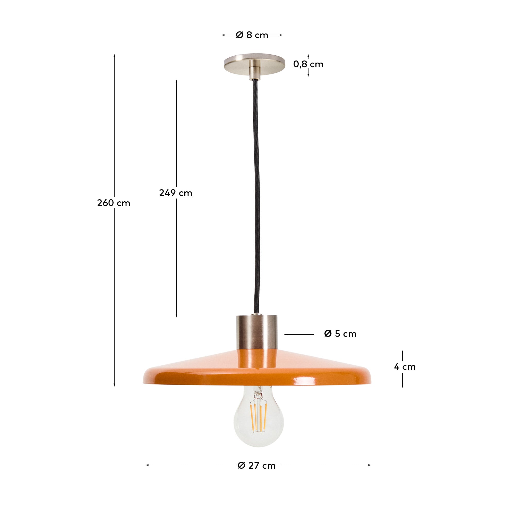 Nuvira ceiling lamp in light grey brushed metal with orange lampshade