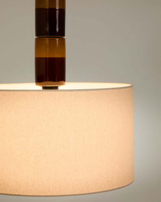 Mavran ceiling lamp made of brown and mustard ceramic with cotton lampshade