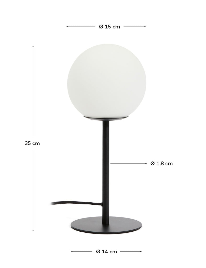 Brisia metalna stona lampa, crna završna obrada, sa jednim matiranim staklenim globusom Ø15 cm