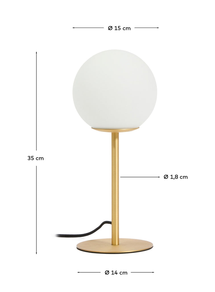 Brisia metal table lamp, brushed brass, with one frosted glass globe Ø15 cm