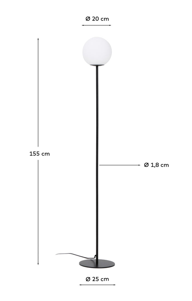 Brisia metalna podna lampa, crna završna obrada, sa jednim matiranim staklenim globusom Ø20 cm
