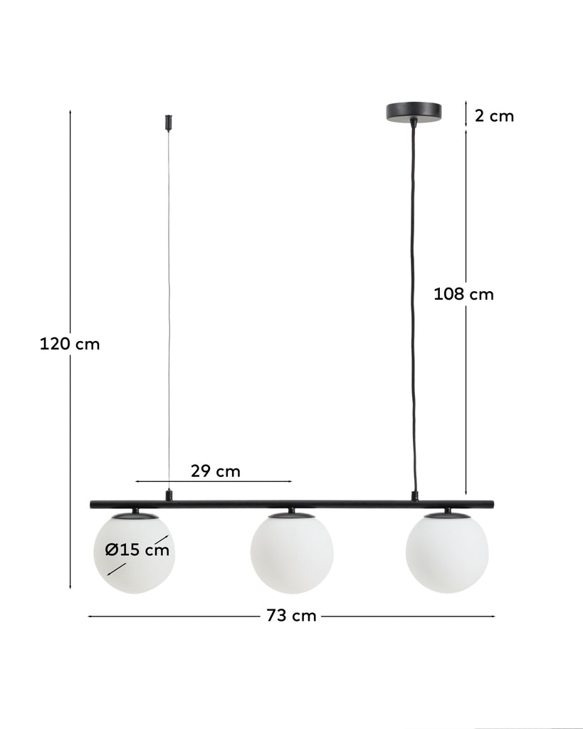 Brisia metalna plafonska lampa sa crnim finišem i 3 mat staklene kugle Ø15cm