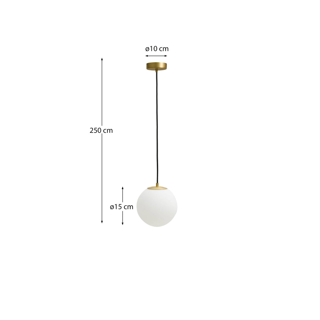 Brisia metal ceiling lamp with brushed brass finish and 1 matte glass ball Ø15cm