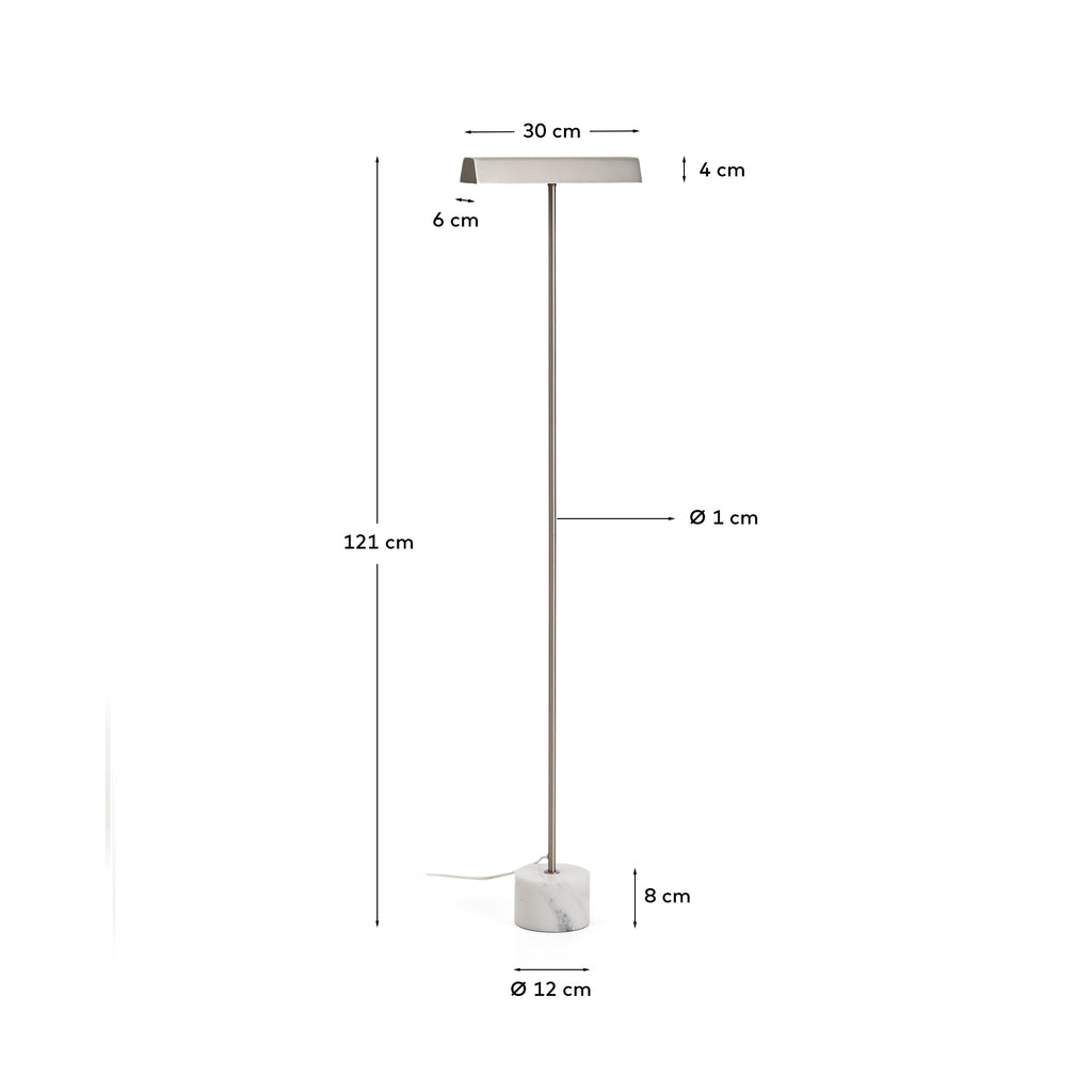 Lynor floor lamp in brushed steel with a white marble base