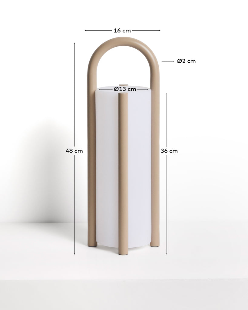 Velika prenosiva stolna lampa Leros od polietilena i topo boje sa metalnim delom