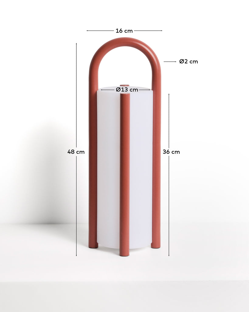 Velika prenosiva stolna lampa Leros od polietilena i terakota boje sa metalnim delom