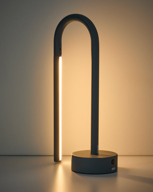 Bow blue aluminum portable table lamp