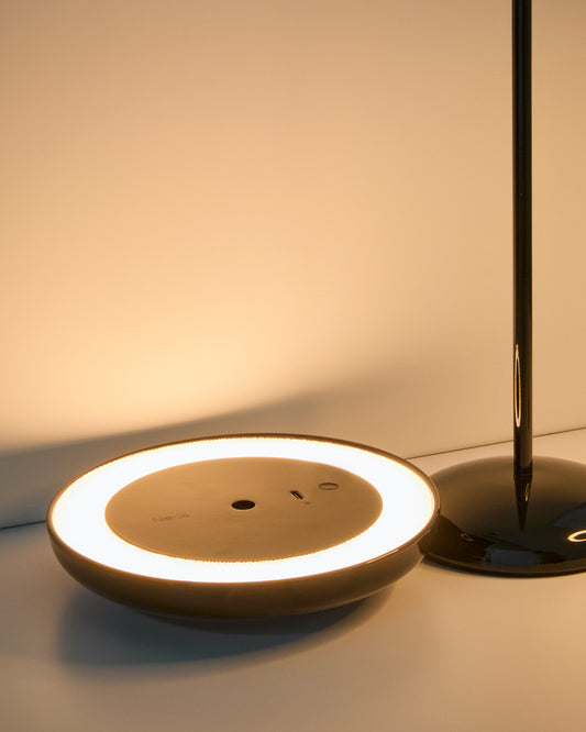 Porte black aluminum portable table lamp