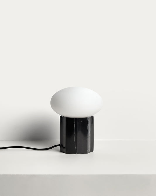 Idela stona lampa od dimljenog stakla i crnog mermera, Ø15 cm