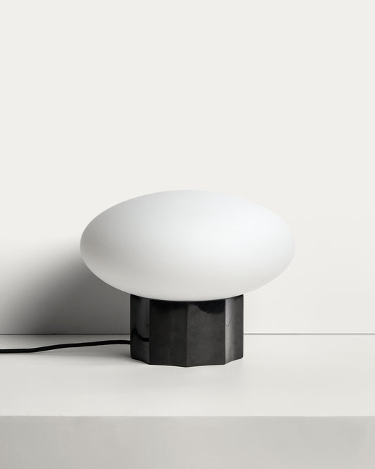 Idela stona lampa od dimljenog stakla i crnog mermera, Ø26 cm