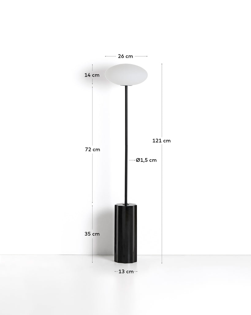 Podna lampa Idela od dimljenog stakla i crnog mermera