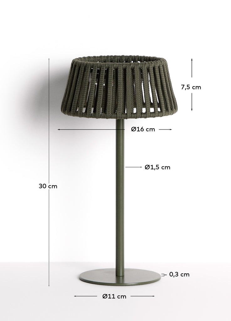 Solarna stona lampa Aldet za spoljašnje prostore od ravnog kanapa sa postoljem od metala, boja zelena